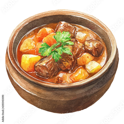 Beef Stew, watercolor design element isolated on white background