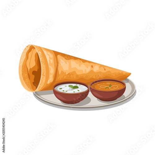 Traditional South Indian masala dosa vector illustration