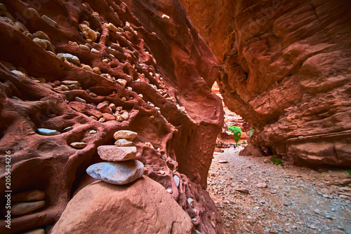 Canvas Print Havasupai Canyon Rock Stack Cairn and Trail with Red Rock Formations