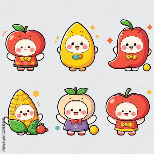 Cute Fruit Character Elements Collection