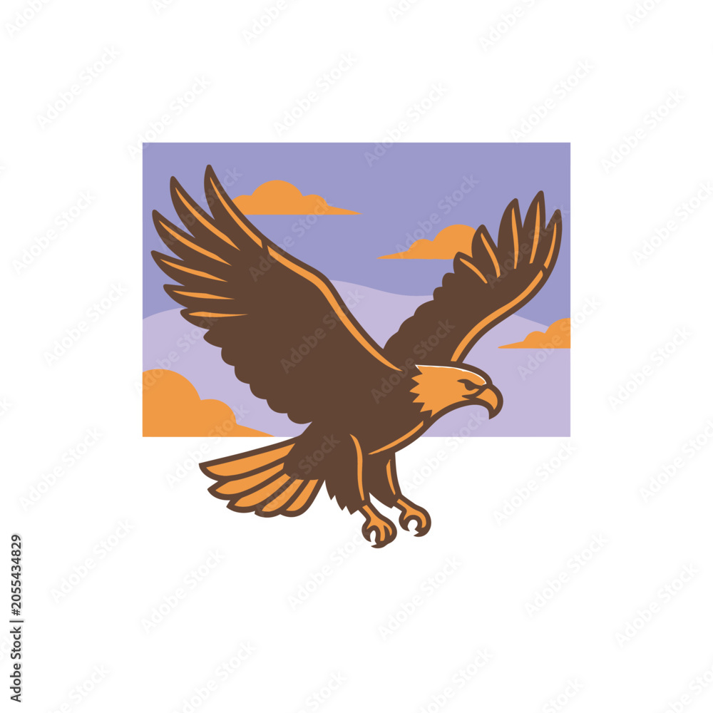Fototapeta premium Brown Eagle in Flight Spread Wings.