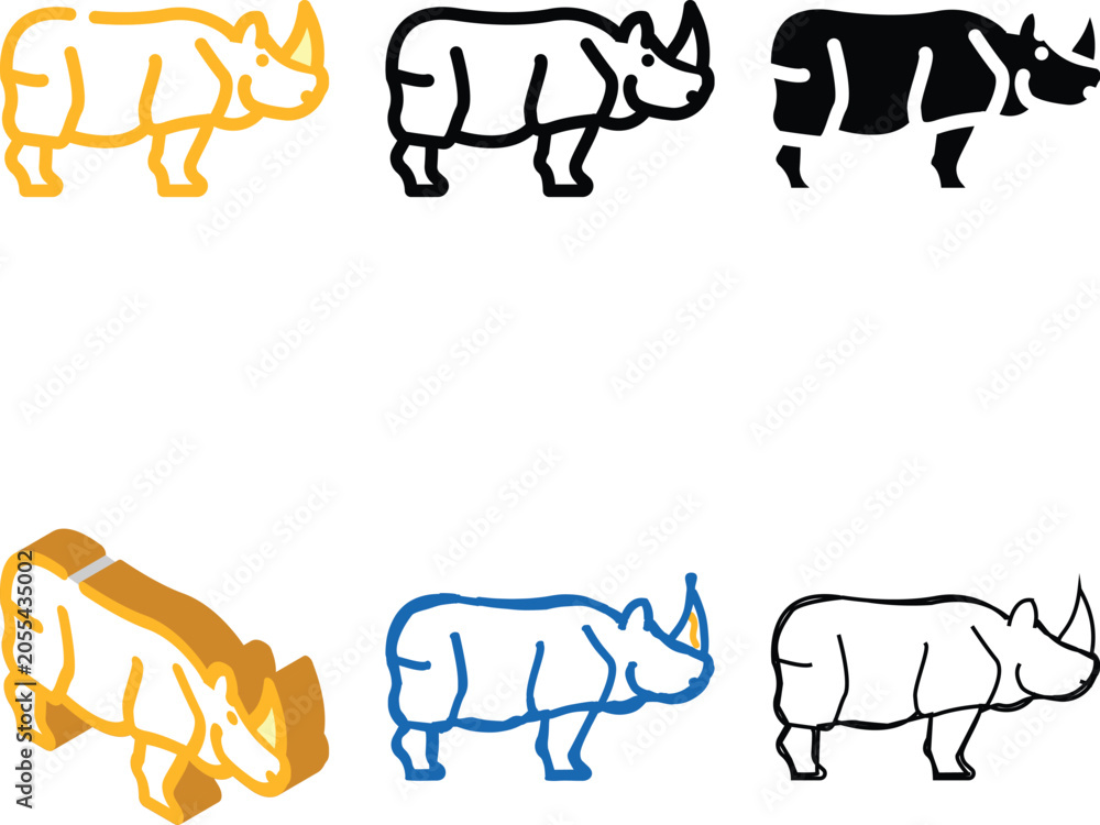 Fototapeta premium rhino animal color variations icon vector. rhino animal sign. isolated symbol illustration
