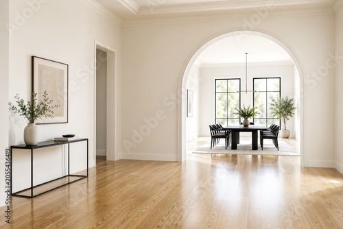 Modern living room interior in a modern house with wooden floor luxury open space empty room furniture large window and modern home design
