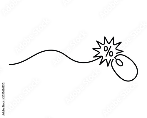 Black line drawing of sale discount percentage sign on wavy line