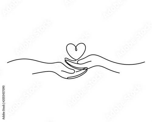 Line drawing of hands holding a heart symbol