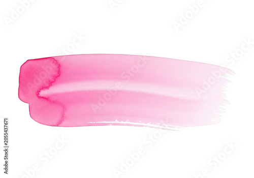 Pink watercolor brush stroke painted on white background