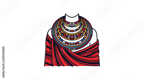 Canvas Print Traditional Maasai beaded necklace and red shuka cloth garment illustration
