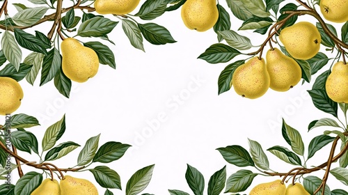 vintage botanical pear border frame with elegant naturalist foliage design