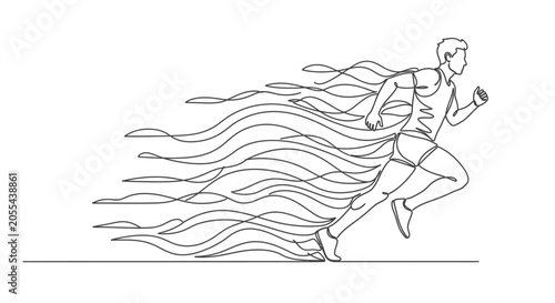 Foto Energetic Man Sprinting with Dynamic Speed Lines, Isolated White Background
