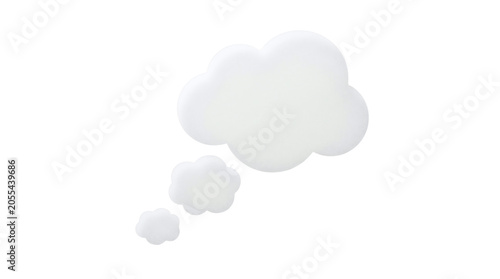 Minimalist 3D white cloud thought bubbles with smooth matte texture on a transparent background