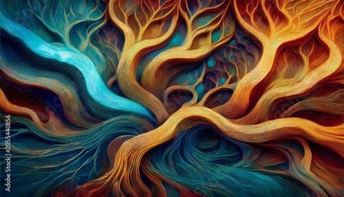 Abstract Digital D Graphic Background And Texture With Colorful Water Shapes Similar To Tree Roots