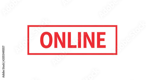 A bold red rectangular frame with the word online in all caps inside it, signifying internet connectivity or digital presence with a modern and minimalist design