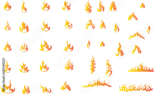 Set human hands with fire or flame in retro flat style. Collection different vector illustration for tattoo, print. Various vintage color art composition.