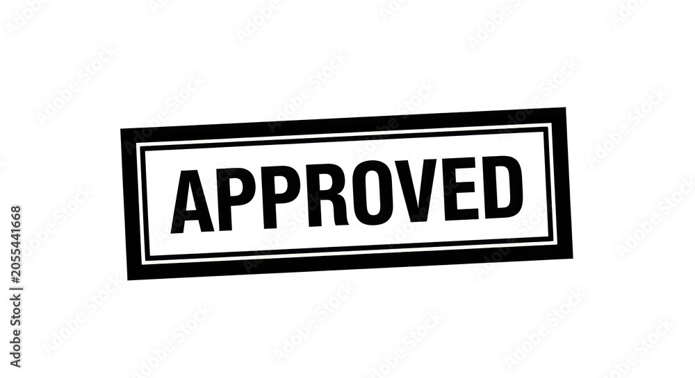 Obraz premium An official stamp of approval with bold, uppercase letters on a white and black background, representing authorization or validation
