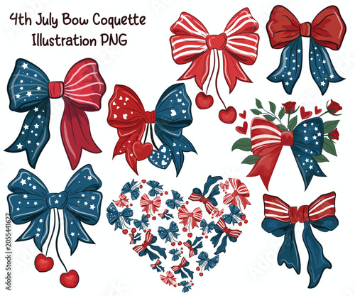4th of July Coquette Bow Clipart Set PNG Patriotic Cute Bows