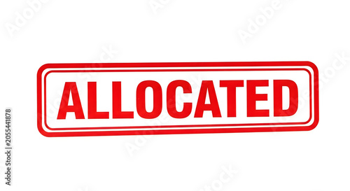 A bold red rectangular stamp with the word allocated in white uppercase letters signifying a reserved or designated status for items or spaces