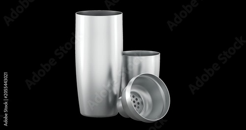Cocktail shaker set rotation animation seamlessly loopable. 3D rendering isolated on transparent background