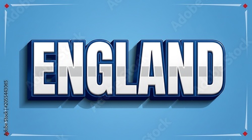 England Bold 3D Text Design on Blue Background with Silver Chrome Letter Effect and Decorative Border Frame
