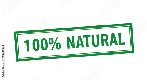 A green rectangular badge with the text 100 percent natural in white letters, bordered by thin green lines, emphasizing purity and organic quality for products or labels