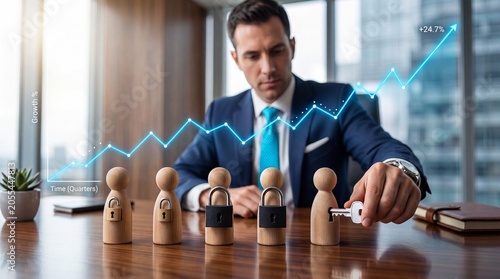 Businessman unlocking people for teamwork