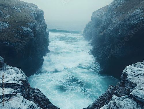 Ocean waves crashing against rocky cliffs 1.