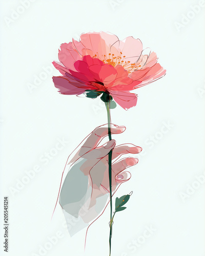 Continuous one line drawing of a hand holding a flower