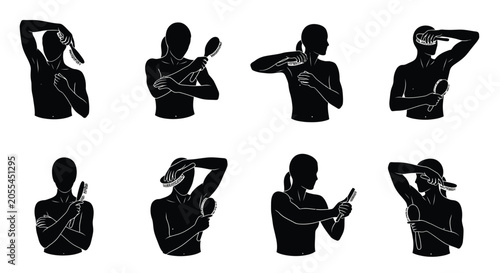 Foto Applying deodorant poses human figures in black silhouette application antipersp
