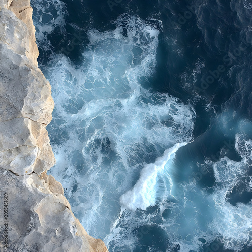 Ocean waves crashing against rocky shoreline.
