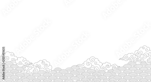 Fotografía Traditional Chinese auspicious cloud and wave pattern border in minimalist line art style