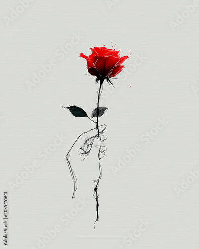 Continuous one line drawing of a hand holding a flower