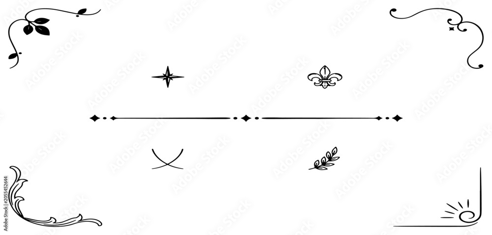Obraz premium Minimal Luxury Corner Divider Vector Set with Thin Ornamental Line Elements