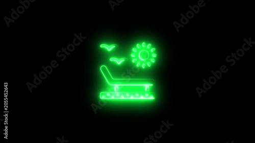 Neon green beach lounge chair animation for travel and summer themes