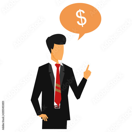 Businessman illustration with dollar sign inside bubble chat