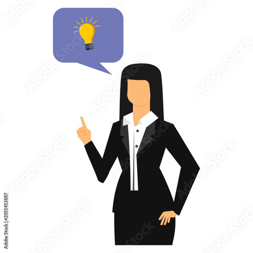 Businesswoman illustration with light bulb inside bubble chat