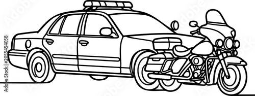 Fotografía Sheriff Car and Police Bike Illustration