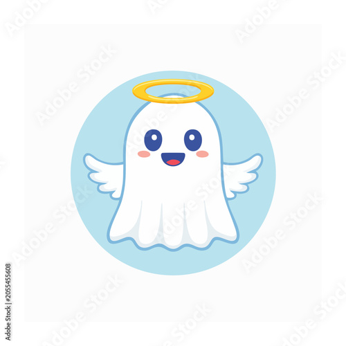 Cute cartoon ghost icon flat design