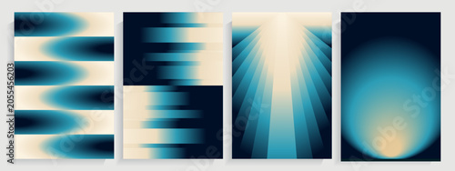 Futuristic posters with geometric shapes, smooth blue, teal and cream gradients.