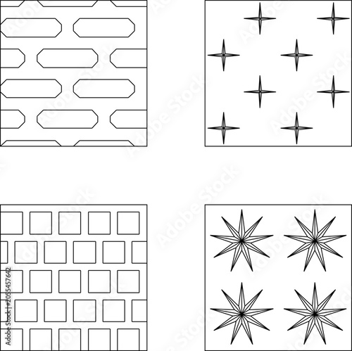 Tableau sur toile High fidelity seamless vector patterns showing stylized pixel art linear star ti