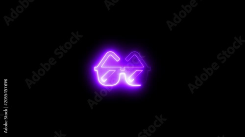 Glowing purple neon glasses animation on black background