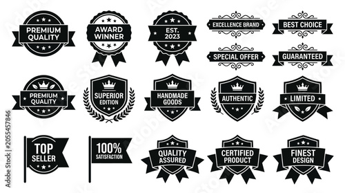 Black and white quality labels.