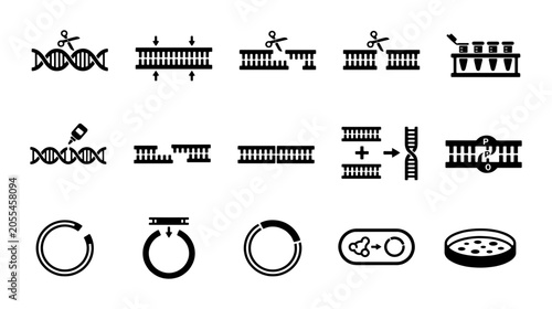 Canvastavla Genetic engineering icon set, 15 DNA editing and biotechnology symbols, CRISPR g