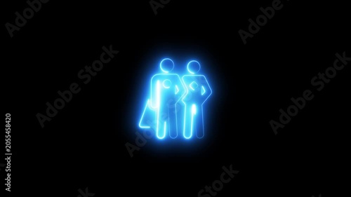 Neon glowing superhero couple animation on black background