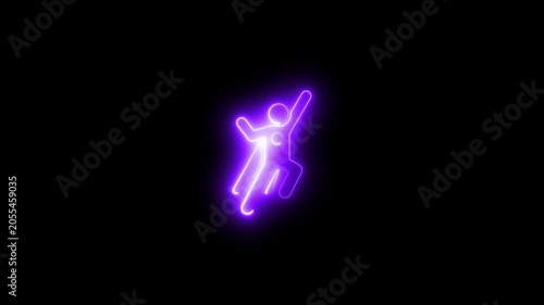 Neon superhero animation: glowing purple hero symbol on black background