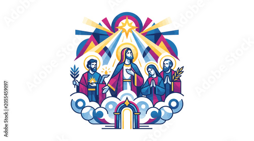 Fotografía Jesus Christ, Virgin Mary, Joseph, and Saint John the Baptist with Star of Bethl