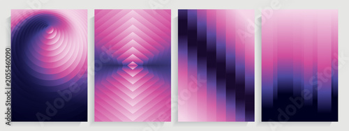 Abstract Cyberpunk Geometric Gradient Backgrounds. Neon Pink Synthwave Posters Set.