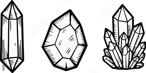 Konstfotografi crystal faceted gem prism cluster vector outline icons