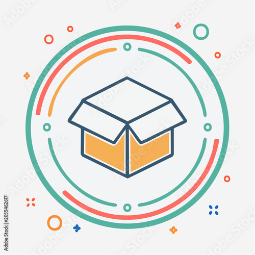 Open Cardboard Box Icon with Colorful Circular Design