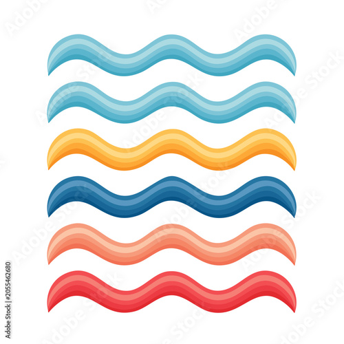 Set of colorful wavy lines on white background