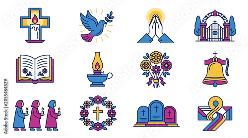 Fotografia Religious Symbols and Funeral Icons Set