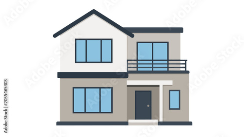 Obraz na płótnie Modern two story house exterior vector illustration